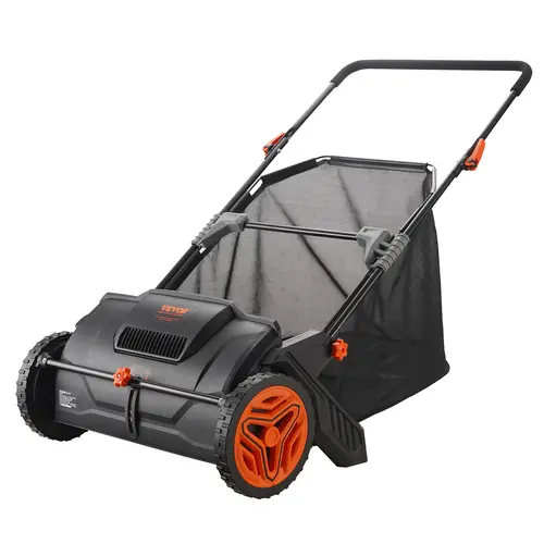 【toolupgrade】VEVOR Push Lawn Sweeper, lawn sweeper for acorns, Heavy-Duty Leaf & Grass Collector with 4 Spinning Brushes, Strong Rubber Wheels & Thickened Steel Frame for Yard, Driveway - Picks Up Acorns, Pine Needles, Twigs, Leaves