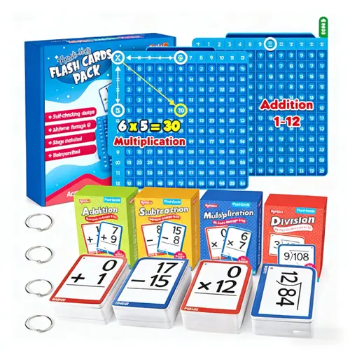 Torlam Press-to-Play Board Fidget Set with Laminated Math Flash Cards - Laminated Cards Resist Wear, Visual Learning Tools, Math Learning Tools, Learning Materials for 1-6 Grade Educational Toys (Covers Multiplication, Division, Addition, Subtraction)
