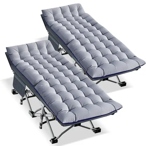 Lilypelle 2-Pack Heavy Duty Camping Foldable Bed Cot, 3.3in Double-Layers Polyester Moisture Resistant Mattress, 75x28in Strong Portable Outdoor Gear with Carry Bag, Adult-Fit Office Guest Bed, Small Pocket
