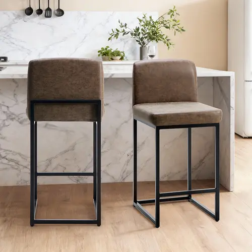 Sweetcrispy 2-Piece Modern PU Leather Counter Height Barstools with Backrest, Comfortable Seat, Indoor Furniture for Kitchen & Home, Counter Height Barstool