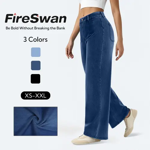 FireSwan 2026 Flex High Waisted Tummy Control Wide Leg Casual Jeans with Pockets#FallOutfits #FallFashion #Womenswear #WideLegJeans #DenimOutfit