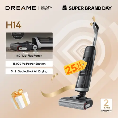 DREAME H14 Lite/ H12 Pro FlexReach Lite Vacuum Mop, Wet and Dry Vacuum, 180° Lie-Flat Cordless Vacuum Mop Combo, 140°F Brush Washing, Fast Hot Air Drying in 5 Mins, Great for Sticky Steam Messes Cleaner Self Cleaning
