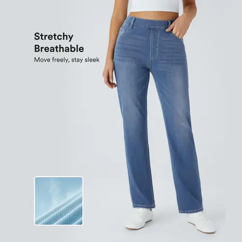 Halara Flex™ High Waisted Pockets Straight Leg Washed Casual Jeans