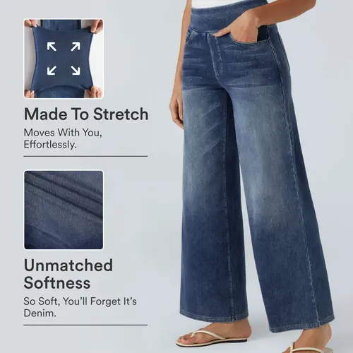 Halara Flex™ High Waisted Pockets Baggy Wide Leg Washed Casual Jeans