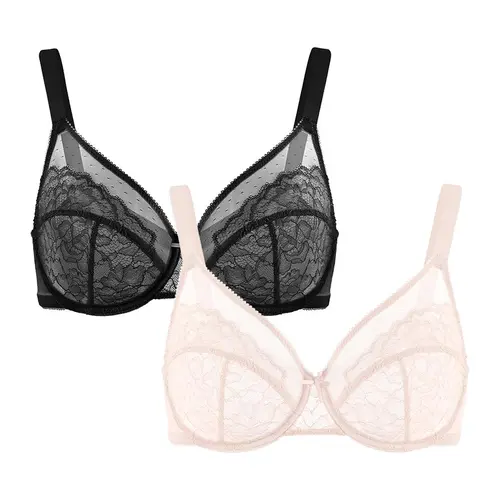 HSIA Enchante Unlined Floral Lace Underwire Plus Size Non-padded Full Coverage Bra Set 2 Pack