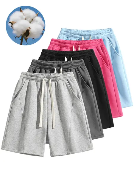 summervibes Men's Solid Pocket  Waist Shorts, Lightweight Breathable Shorts, Casual Breathable Comfortable Shorts for Running Gym Workout, Men's Bottoms for All Seasons