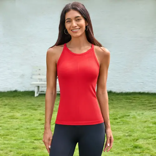 ATTRACO Women Ribflex Workout Tank Tops with Built in Bra  Basic Ribbed Tank Top Crew Neck Racerback Athletic Camisole Seamless