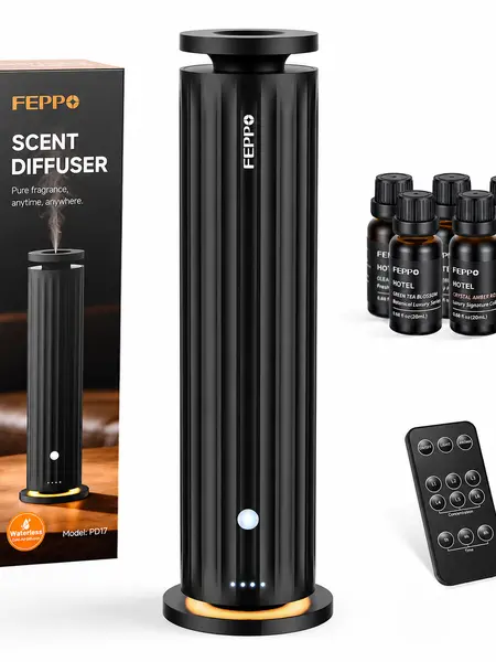 FEPPO Waterless Diffuser - Cold Air Waterless Essential Oil Diffuser Starter Kit with 5x20mL Hotel Scent Oils, Quiet Smart Scent Diffuser, 6 Intensity, Timer, 1000 Sq. Ft for Home, Office, Hotel, Yoga,back to school,back to school haul,sohochic