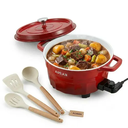 AORAN 6-Qt Nonstick Electric Enamel Pot - Rapid Heat Transfer, Heat Resistant, Ideal for Frying, Stewing, Boiling