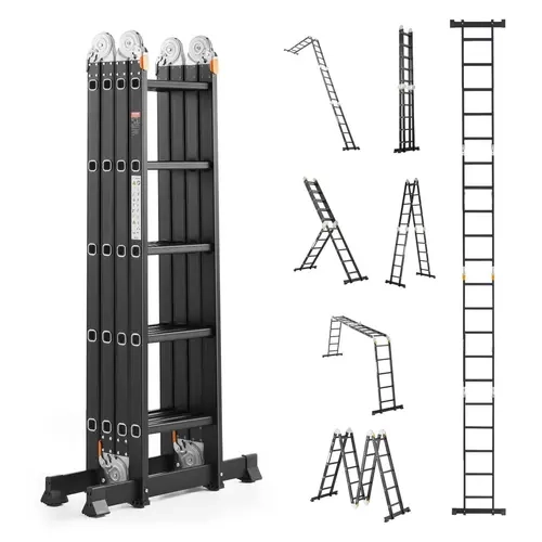 VEVOR 7-in-1 Folded Aluminum Extension Ladder, A-Frame 5-Step Telescopic Multi-Purpose Ladder, 19ft Reach Height, 330 lbs Capacity for Home Gardening & Maintenance Heavy Duty Adjustable Ladder#SohoChic