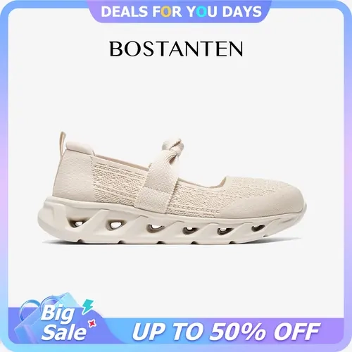 BOSTANTEN Women's Mary Janes Shoes - Mesh Flat Sporty Chic Slip-On Sneakers, Lightweight Breathable Casual Shoes with Wide Toe Box & Cushioned Sole for Easy Daily Walking, Solid Colors,sohochic