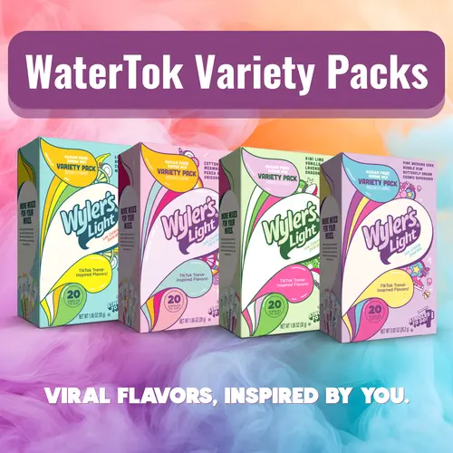 Wyler's Light WaterTok Variety Pack Hydration Powdered Drink Mix, 20 To-Go Packets with Clean Fruity Kiwi Lime Zing & Unicorn Flavors, Sugar-Free, Low-Calorie, Citric Acid-Infused, Cupboard-Storable