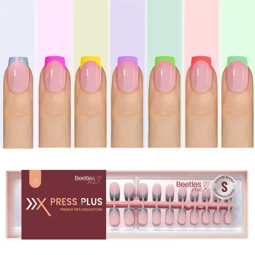 [Exclusive to TTS]Beetles X Press Plus French Tip Nails 7 Colors No Glue Included Natural Salon Quality For Spring Summer Nails, Pressed On Nails, Glossy French Tips