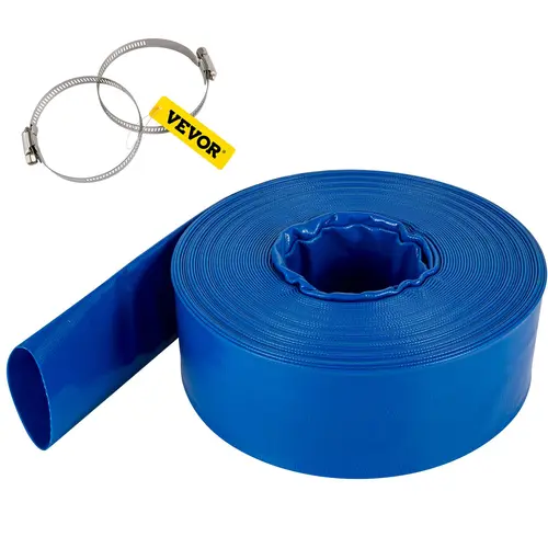 VEVOR 2" x 105' PVC Fabric Lay Flat Roll-Up Discharge Hose with Clamps, Heavy Duty Weather-Proof & Burst-Proof Portable Drainage Hose for Swimming Pool, Quarry, Mining Water Transfer, Blue#SohoChic