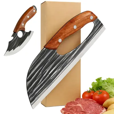 AWEE 2 Pcs Knives Set for Kitchen, Labor-Saving Meat Steel Cleaver for Home & Cooking, Viking Boning Knife with Premium Leather Sheath, Sharp Kitchen Knives,Christmas Gift Set for Men or Women Super