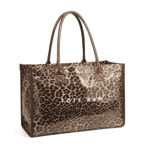 Women's Leopard Print Retro Tote Bag, Vintage Trendy Tote, Casual Letter Handbag, Transparent Minimalist Commuter Large Capacity Shoulder Bag, Handheld Bag, Carry All Tote, Trendy Tote Bag, Fashionable Patterned Bag