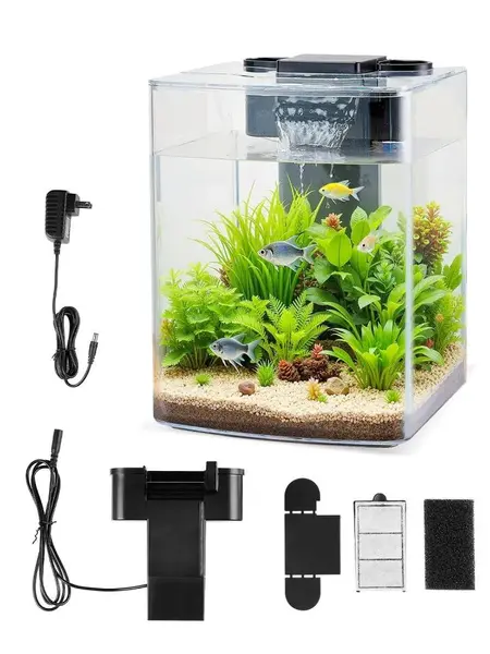 VEVOR 2 Gal Arch Ultra-Clear GPPS Betta Fish Tank, Smart Starter Aquarium with Adjustable 3 Lighting Modes, Auto Filtration Self-Cleaning System, Odor-Cut Carbon for Freshwater & Saltwater (3-5 Fish Capacity) for Home, Office Use#SohoChic
