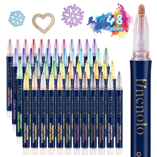 FINENOLO Outline Shimmer Markers & Glitter Metallic Gel Pens (36 or 48 Count) for Kids Ages 4-16, School Supplies for Art Crafts Journaling, Ideal Christmas Birthday Gifts