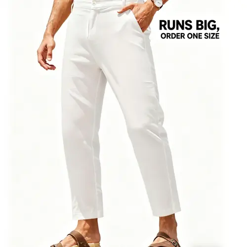 COOFANDY Men's Cotton Linen Pants Elastic Waist Lightweight Casual Pants Slim Fit Yoga Beach Pants with Pockets Menswear Trouser Daily