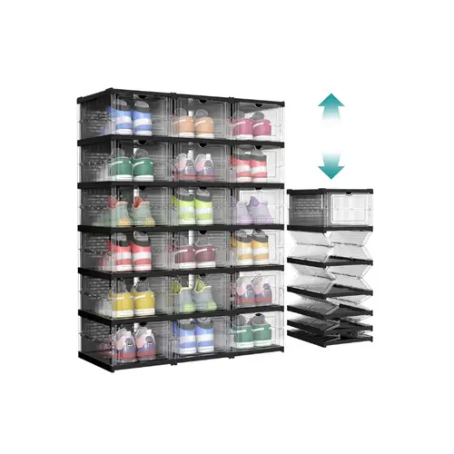 SONGMICS HOME Collapsible Transparent PP+PS Plastic 3-Layer 6-Cube Rack Organizer, Foldable Stackable Portable, PP Body Resists Daily Wear, Closet Organizer for Shoes, Apartment Accessories, Small Room Storage Organization Products