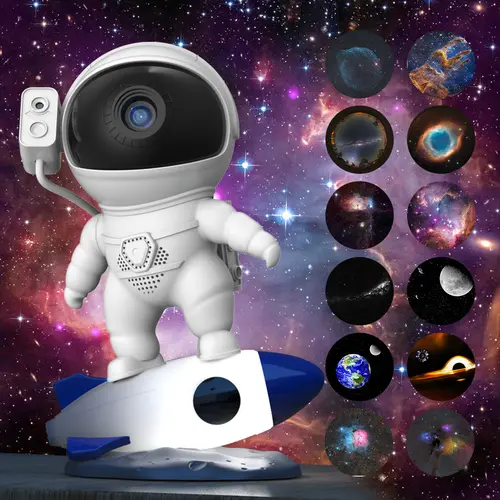 VALLERICO Plastic Astronaut Planetarium Star Projector - Lightweight USB-Powered Compact LED Lamp with 360-Degree Adjustable Rotation, Timing Mode, Audio, Starry Night Mood Lighting, Sleep Timer, for Bedroom, Game Room, Ceiling Stars, SohoChic