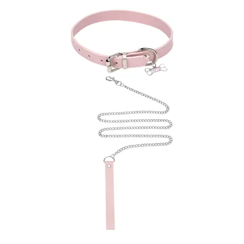 OIDEA Women's Punk Leather Choker Necklace - Adjustable 4oz PU Leather Collar with Alloy Bone Pendant & Chain Leash, Gothic Costume Jewelry for Alternative Fashion Lovers, Party Wear Adults' Accessories,sohochic