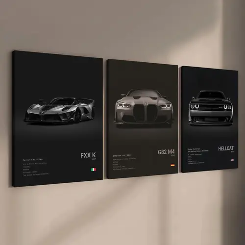 Set of 3 Wooden-Framed Supercar Canvas Prints, Triple Canvas Painting, Print Design, Car-Themed Wall Art for Men's Bedroom or Living Room, Ideal Gift for Automotive Enthusiasts #GLOBAL PICKS