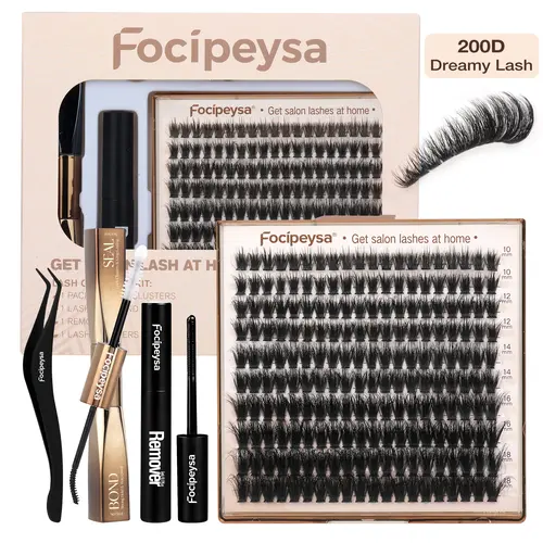 Focipeysa Dreamy Lash Clusters | 200D Volume Lash Clusters | Resuable  Clusters Lashes | Beginner Friendly | D Curl DIY Cluster Lashes for Flawless Makeup | Salon-Level Volume Lash Extensions at Home
