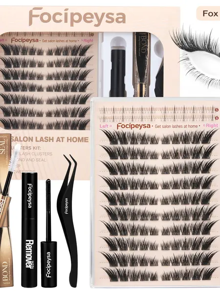 Focipeysa FoxTail Lash | LC Curl Fox Eye Lash Clusters | Ultra-Dense, Waterproof, All-Day Hold | Easy D-Curl DIY for Beginners | Get Flawless Salon Extensions at Home | Suitable for Various Makeup Styles