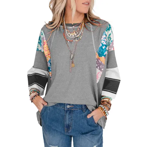 EVALESS Women's Oversized Graphic Print T Shirts Loose Fitted Crewneck 3/4 Batwing Sleeve Striped Patchwork Blouses 2026 Casual Summer Outfits SummerVibes  Deals For You Days summer outfits