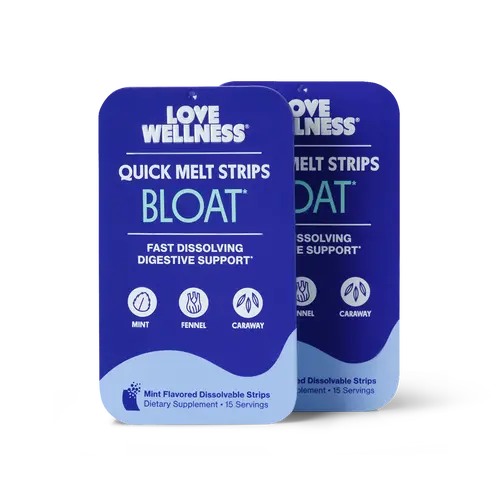 Love Wellness Bloat* Quick Melt Strips 2 Pack | Fast-Dissolving Digestive Support | Mint, Fennel & Caraway | Vegan & Sugar-Free | 15 Strips Therapy Therapeutic Relief | For Men and Women
