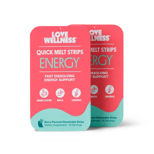 Love Wellness ENERGY* Quick Melt Strips 2 Pack | Fast-Dissolving Energy Support Supplement | Green Coffee, Maca & Ginseng | Vegan & Sugar-Free | 15 Strips Beverage Sport | For Men and Women