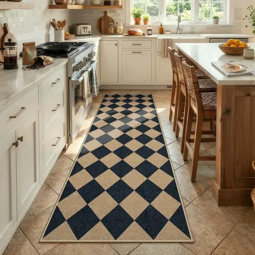 Lahome Plaid Jute Runner Rug - Decorative, Durable, Skid Prevention Area Rug with TPE Backing, Washable Room Decor for Hallway, Entryway
