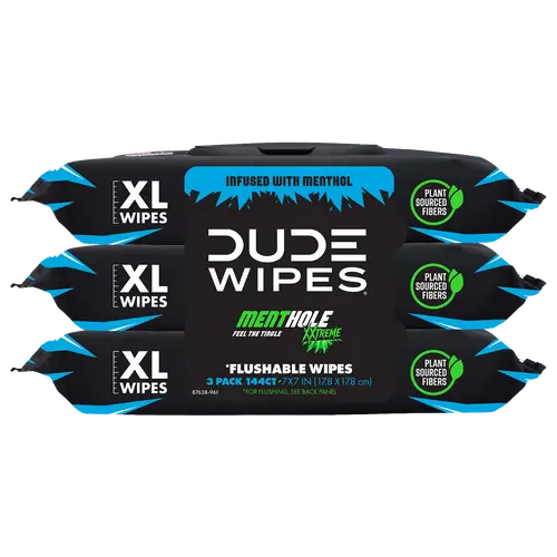 Dude Wipes MentHOLE Flushable Wipes FEEL THE TINGLE  -  Septic Safe Wet Wipes 3pk 144 Wipes