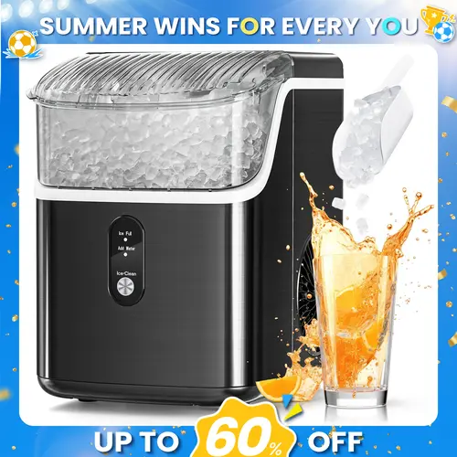 Antarctic Star Nugget Countertop Ice Maker with Soft Chewable Pellet Ice, Pebble Portable Ice Machine, 34Lbs/Day, Self-Cleaning, Sonic Ice Maker, One Button Operation, for Kitchen,Office Stainless Steel Black
