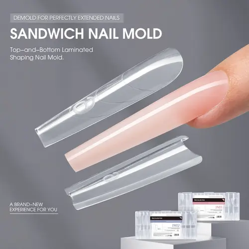 TRICOLOR FISH Paperless Sandwich-Style Elongated Nail Extension Forms (240 Pieces Nail Art Supplies), No Sculpting Required for Professional Salon Crystal Gel Use,sohochic