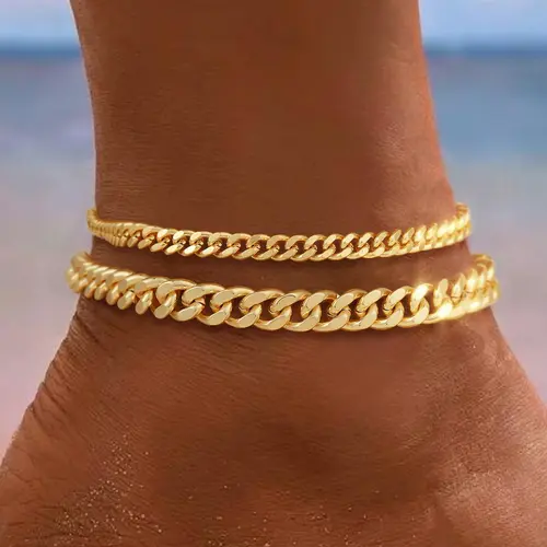 FREEKISS Chunky Cuban Link Chain Anklet for Women Waterproof Anklet Adjustable Length 8.5+2 Inch Fashion Chic Accessories Stackable Anklet Trendy Layered Anklet Set Jewelry Gift Suitable for Summer Beach Vacations backtoschool