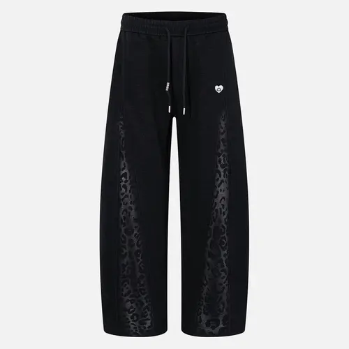 Aelfric Eden Men's Baggy Leopard Print Sweatpants - Contrast Animal Print Panel, Elastic Waist Drawstring, Soft Cotton, Unisex Vintage Streetwear, Alt Clothes, Mensfashion, Edgy Men's Pants,clothes for back to school,first day of school outfits,sohochic
