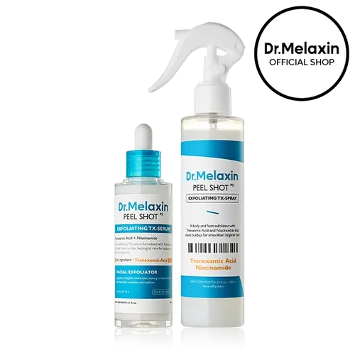 [Dr.Melaxin Official] Peel Shot TX Face & Body Exfoliating Duo, 2-Piece | TX Serum + TX Body Spray | Tranexamic Acid & Niacinamide Gentle Peeling for Dark Spots & Smooth Skin | Korean Skincare