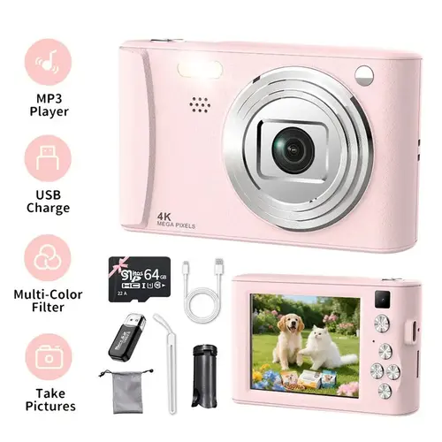 Retro Digital Compact Vlogging Camera - 2.4in LCD Screen, 800mAh Rechargeable Battery, 64GB SD Card, Webcam Mode, Video Camcorder for Novices, Father's Day Gifts,back to school,back to school haul,sohochic