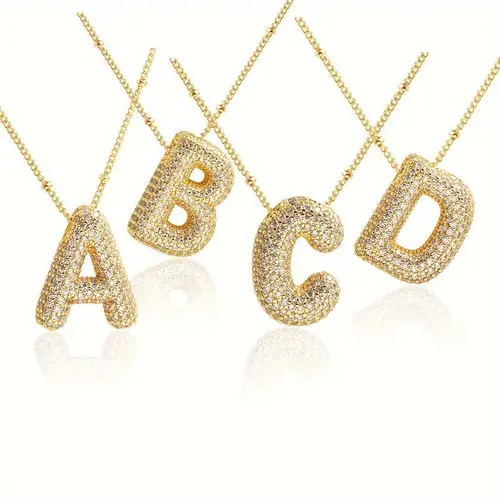 DRINSPER Women's Bubble Letter Initial Necklace - Cubic Zirconia Accent, Metal Alloy Build, Adjustable Chain, Everyday Wear Jewelry Accessory