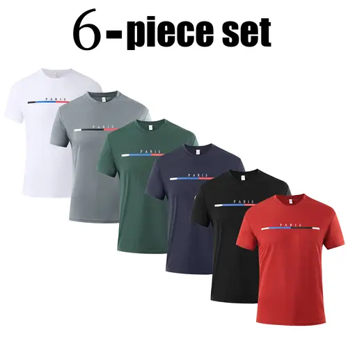 OKP Men's 6-Pack Graphic Tees Short Sleeves Moisture Wicking Quick-Dry Athletic Cut Soft Tops for Summer Training & Running Value Set summerwins Fitness Apparel Fitness T Shirt