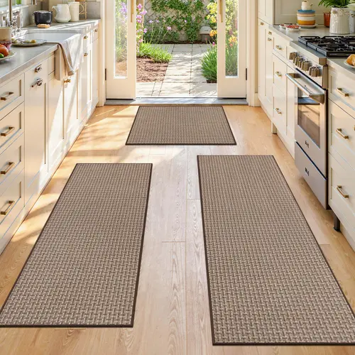 LOKHOM Kitchen Rugs Sets of 3-Non Slip Kitchen Mats for Floor-Thick Absorbent Solid Color Kitchen Floor Mat Runner Carpet for Hallways Entryway Laundry Room Washable summerwins