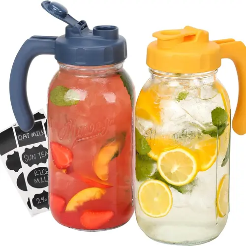 SOLIGT 64oz Wide Mouth Mason Jar Pitcher with Handle - BPA-Free Gasket Airtight, Dishwasher Safe, 1-Hand Pour Sun Tea/Cold Brew Coffee Pitcher for Homemade Drinks, Home Organizer Storage Bottles & Jars,sohochic