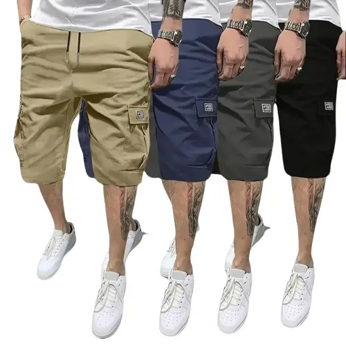Men’s shorts set — brown/black/dark navy blue/green — slanted cargo pockets — versatile casual wear — everyday use — men’s cargo shorts Beige