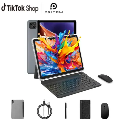 [SummerFinds] PRITOM 10.1-inch 128GB ROM Tablet Set Dual Camera Bluetooth Keyboard Mouse Stylus 16(4+12)GB RAM Android 14 2.4G/5G WIFI Type-C Charging Large Storage Back-to-school Gifts&MothersDay Gifts,back to school,back to school haul,sohochic