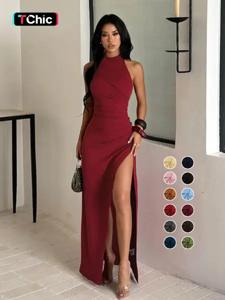 Elegant Chic Statement High Slit Backless Dress, Formal Evening Dresses, Slim-Fitting Design, Perfect for Formal Wear, Evening Wear & Special Occasions, Stylish Women's Clothing