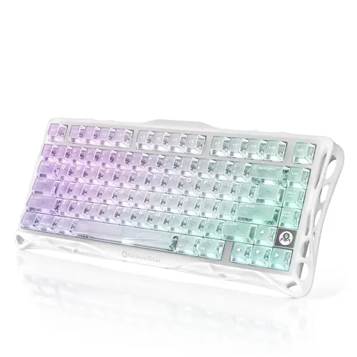 GravaStar Mercury K1 Lite Crystal Aurora 75% Mechanical Creamy Keyboard, PC Keycaps,2.4GHz/BT/Wired Tri-Mode Wireless Keyboard, Gasket Hot Swappable Mechanical Keyboard, Pre-lubed Linear Switches, RGB Backlit,summerwins,Back to School