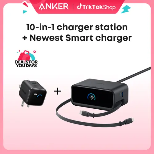 Anker Nano Charging Station( 2.3 ft Anker InstaCord Retractable Cable, 3 USB-C, 1 USB-A, 3 AC) + Anker Smart Display Charger ( Built-In Care Mode, Compact with 180° Foldable Plug) sohochic