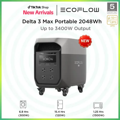 [New Arrival] ECOFLOW DELTA 3 Max Portable, 2048Wh LiFePO4 Battery, Solar Generator, 3400W X-Boost Output, Ultra-Fast 0-80% Charging in 1.13 Hr, Home Backup & RV Camping